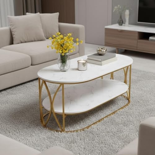 Image of CROWN ART SHOPPEE Coffee Table Centre Table (C-White-Gold)