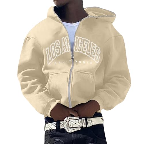 Winter Jacket Mens Mens Y2K Printed Jacket Hip Hop Letter Full Zip Hooded Sweatshirts For Men Fall Streetwear Trendy Hoodies (X2-Beige, S)