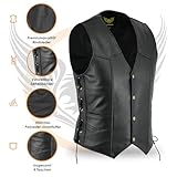 Leatherick Herren Premium Top Genarbt Rindsleder Klassische Motorradweste mit seitlichen Schnürungen schwarz Gr. 5XL, Schwarz