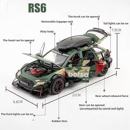 Image of Scale Exclusive Alloy Metal Pull Back | Die-cast Car Model with Sound Light Mini Auto Toy for Kids Metal Model Toy Car with Sound and Light (1:24 Scale adi RS6 Modified-Green)
