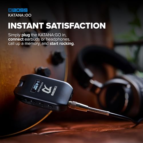 boss katanago  personal headphone amplifier for guitar amp bass  ready-to-play sounds from stage-class katana amps  advanced spatial technology  edit tones amp stream backing music via bluetooth
