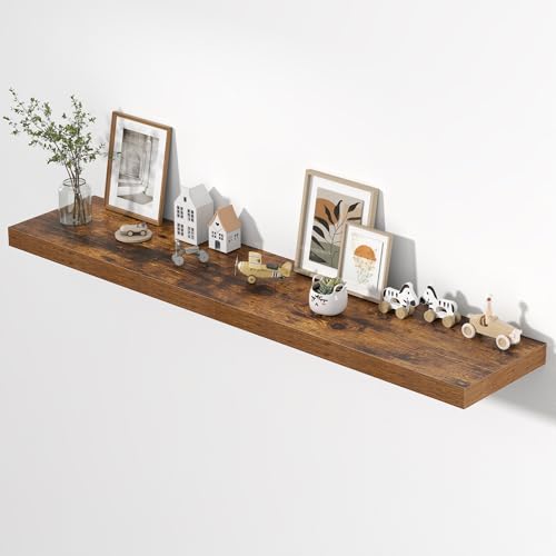 Image of Dreamland 72 inch Floating Shelves for Wall, 12 inch Deep Thicker Floating Shelves, Wall-Mounted Shelves for Bedroom, Living Room, Kitchen, Bathroom,Rustic Brown - Set of 1