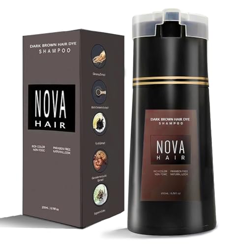 Nova Hair Dye Shampoo,Nova Hair Instant,Nova Hair Dye Shampoo 3 in 1, for Men & Women. (200ml Dark Brown)