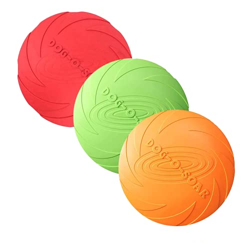 Frisbees de 3 piezas para perros, platillo volador para mascotas, disco volador de goma, 7 pulgadas / 18 cm, perfecto para lanzar perros, entrenar, jugar y atrapar Cover