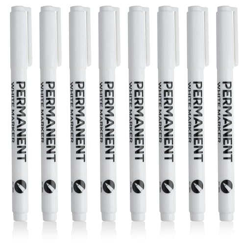 BakeWhiz 8 Pcs White Permanent Marker Pen Acrylic Paint Pens Thick 2-3 mm Quick Drying Fabric Water Proof Laundry Marker Pen for Art,Wood, Rock Painting, Plastic, Ceramic, DIY Drawing, Back to School - Image 7