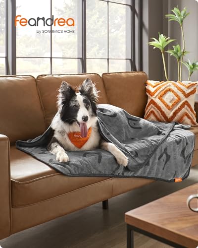 Feandrea Hundedecke, waschbar, 3er Set Haustier-Decke, XL, 152 x 127 cm, für mittelgroße und große Hunde, Flanell, Schutzdecke für Sofa, schiefergrau PPB015G01