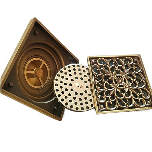 ZBBGTJK Rejilla de desagüe de Suelo Tallada en latón Antiguo con Forma de Flor - Elegante Accesorio de baño para la gestión de residuos de Ducha, Estilo Vintage, fácil instalación.