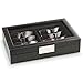 Glenor Co Sunglasses Organizer Case - 8 Slot Storage Holder to display Sunglass/Eye Glasses - Modern Box with Clear Glass Top and Metal Buckle for Men and Women - Carbon Fiber Leather Design - Black