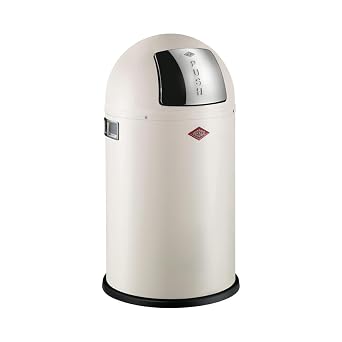 Wesco Pushboy Junior Dustbin in Matte Sand Powder-Coated Sheet Steel 22 Litre Volume Large Stainless Steel Flap Removable Inner Container