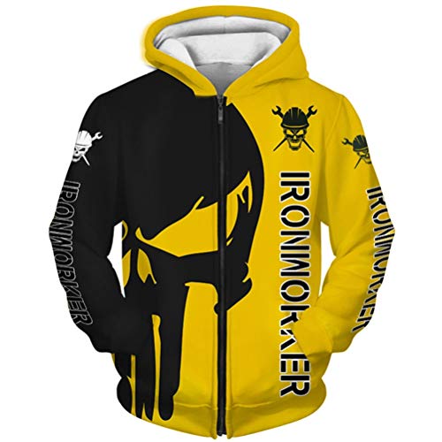 Heart Gifts Black Yelow Ironworker Punisher Skull 3D All Over Printed Pullover Hoodie, T-Shirt, Zip Hoodie, Sweatshirt, Hawaiian Shirt, Polo T-Shirt, Tank Top for Men and Women