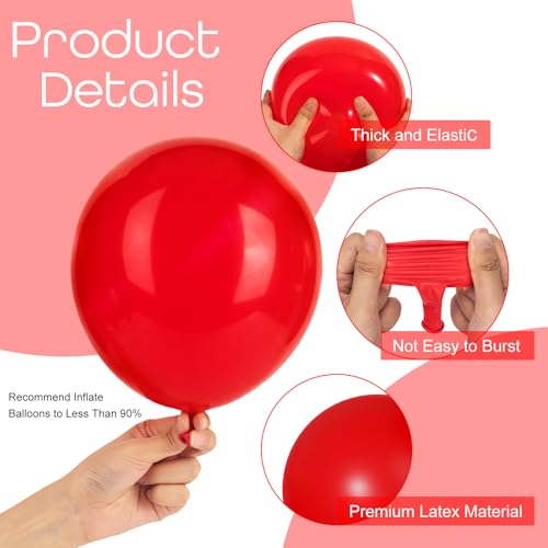 Image of Ouddy Party 129Pcs Red Balloon Arch Garland Kit in 18 12 10 5 Inch | Different Sizes Red Latex Balloons for Birthday Christmas Wedding Valentines Anniversary Baby Shower Party Decorations