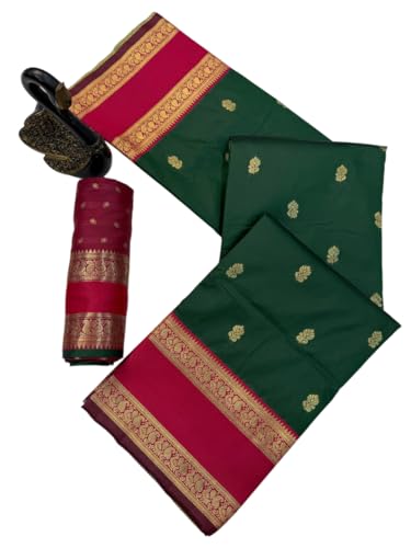 Image of Dharmavaram Pattu Paithani Saree Pure Silk Zari Weaving Floral Border Rich Pallu With Blouse Piece