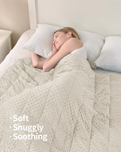Image of Mr. Sandman Weighted Blanket for Adults Queen Size 15 lbs, Soft Cooling Heavy Minky Blanket for Sleep, Washable Throw Blanket with Glass Beads, 60 x 80 Inches, Ivory