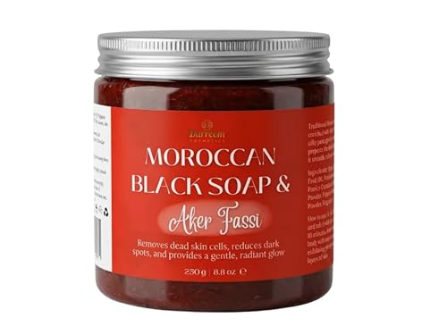 Moroccan Beldi Black Soap with Aker Fassi Natural Hammam Spa Soap with Olive Oil & Poppy Extract for Glowing Skin
