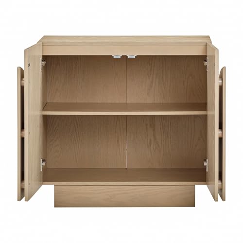 Image of Nathan James Iris Mid-Century Modern Buffet Sideboard Credenza TV Stand, Light Brown Wood Storage Cabinet with Arched Doors, White Oak, Set of 4