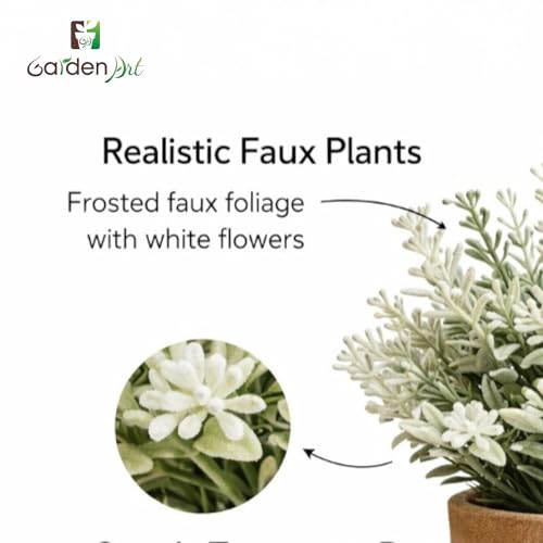Image of Garden Art Artificial Lavender Plant in Rustic Pot - Realistic Faux Lavender Flowers for Home Decor, Office Desk, Tabletop, Farmhouse & Modern Decorationt (P-093White)
