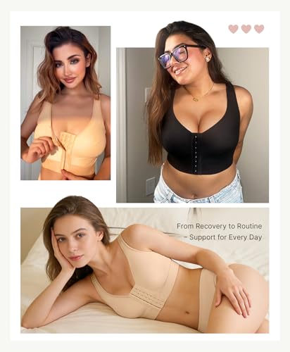 Image of FeelinGirl Mastectomy Bras for Women Compression Post Op Surgery Bra Front Closure Surgical Recovery Everyday Bra