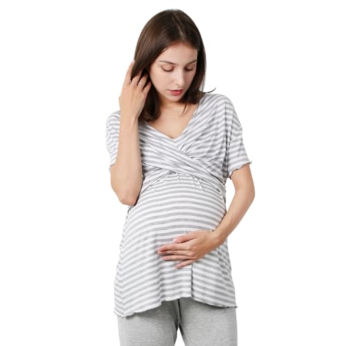 Variante de OCCIENTEC pijamas premama Camisa lactancia rayas Gris Claro M