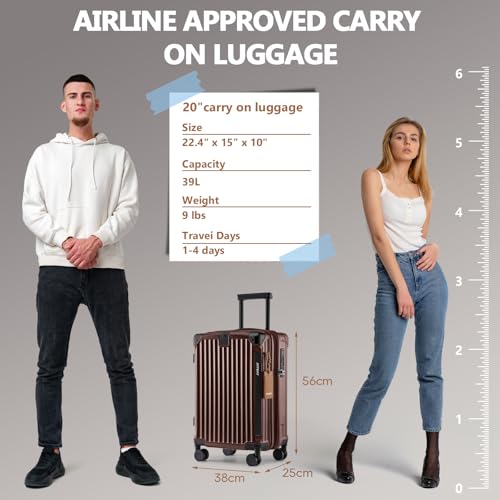 Image of Joyway Carry On Luggage, Expandable Suitcase with Smart Cup Holder and USB Port, 20 IN Hardside Checked with TSA Lock Spinner Double Wheels (Coffe, Carry-On 20-Inch)