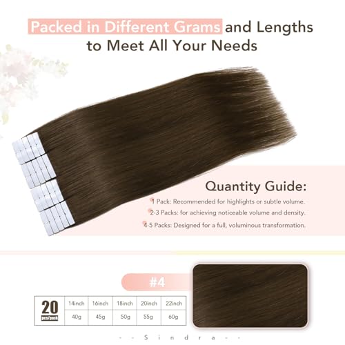 Image of Sindra Invisi Edge Tape in Hair Extensions Human Hair Medium Brown