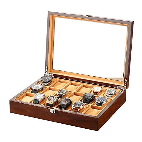 FGDFGDFEEGVD 18 Slot Watch Box Organizer, Jewelry & Watch Display Case, Storage Cases for Watches, Large Acrylic Lid Wooden Watch Holder, Gift Cover