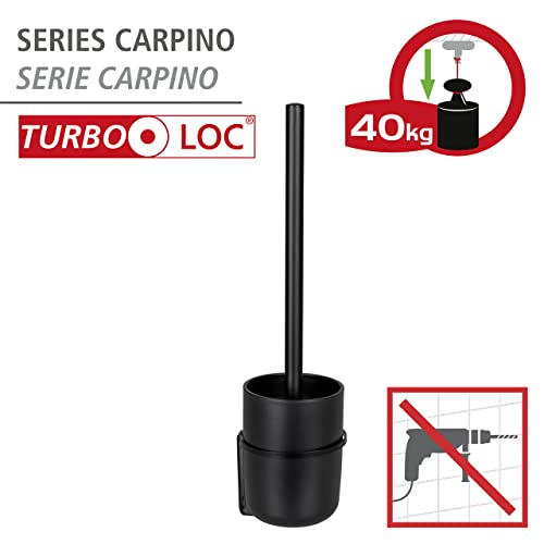 WENKO Carpino Toilet Brush Holder for Easy Attachment No Drilling Flexible Cover Wall Mount Metal Black, Black/Black, 9,5 x 35 x 10 cm - Image 2