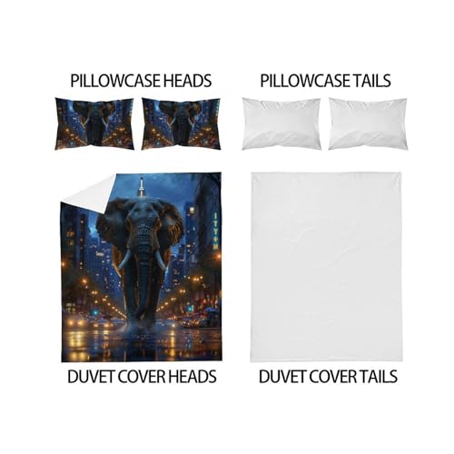 Parure de lit éléphant 200x200cm avec 2 taies d'oreiller