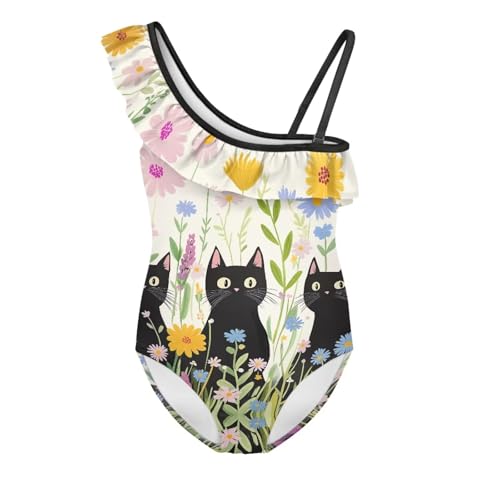 Jeiento Adorable Black Cat Swimsuits for Children Toddler Girls Quick Drying Bathing Suits Ruffle Girls Bathing Suit for Swimming Pool 3-4 Years