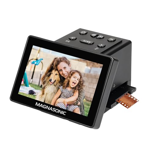 Magnasonic All-in-One 25MP Film Scanner with Large 5" Display & HDMI, Converts 35mm/126/110/Super 8 Film & 135/126/110 Slides into Digital Photos, Built-in Memory (FS70) by Magnasonic - Used condition - CA$107.51