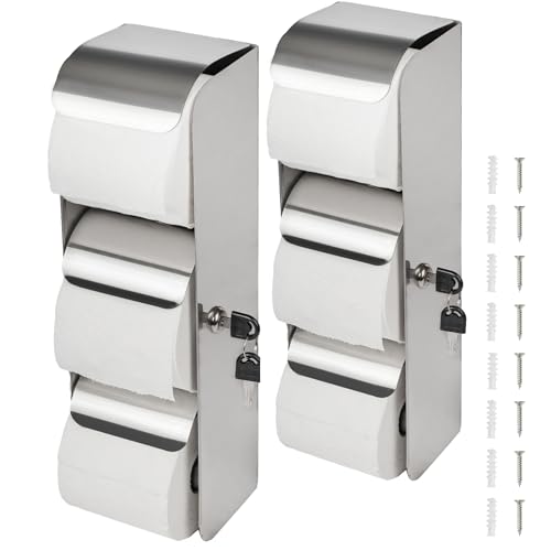 Desyeryamimi Toilettenpapierhalter mit Schloss, 3 Rollen, Edelstahl, Wandhalterung, Doppelrollen-Toilettenpapierhalter für Badezimmer/Toilette, 2 Stück