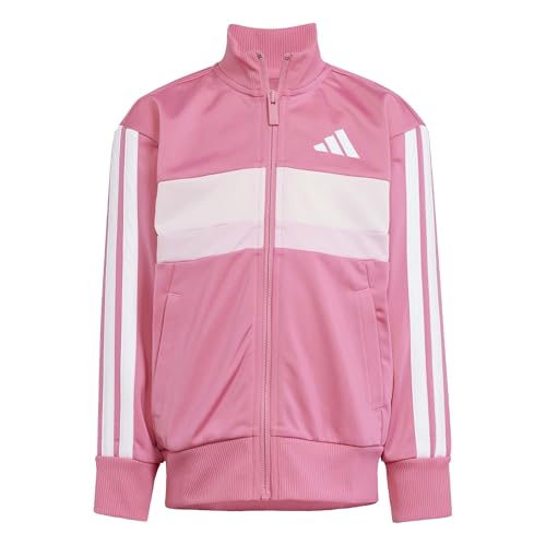 adidas Mixte enfant Seasonal Essentials Tiberio 3 Stripes Tricot Track Suit, Pink Fusion/White/Clear Pink, 5-6 Years