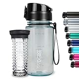 720°DGREE Kinder Trinkflasche 350ml “uberBottle“ crystalClear +Früchtebehälter - Auslaufsicher, BPA-Frei - Für Kindergarten, Schule, Mädchen & Jungs ab 3 Jahre - Kleine Wasserflasche - Stoßfest