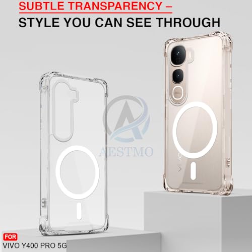Image of AESTMO Clear Back Cover for Vivo Y400 Pro 5G | 360 Protection | Transparent Back Cover (PC + TPU, Compatible with MagSafe Accessories, Transparent Bumper)