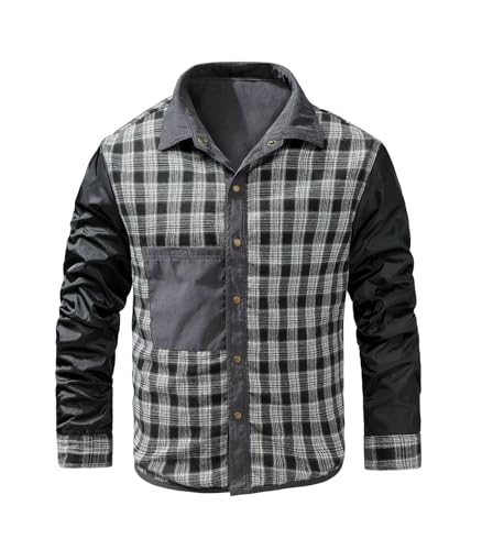 Image of FTIMILD Men's Flannel Lined Shirt Jacket Rugged Snap Button Shacket Cowboy Western Style Long Sleeve Outdoor Fall Jacket