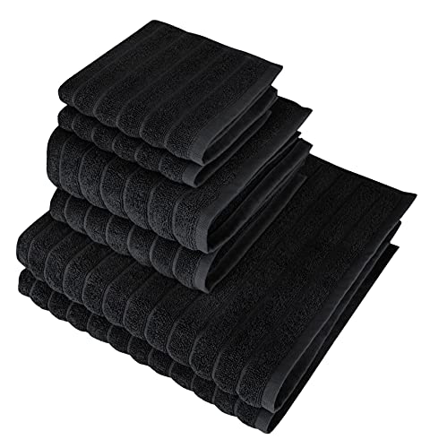 Classic Turkish Towels - Luxury Ribbed Towel Set For Bathroom, 100% Turkish Cotton, Quick Dry, Soft And Absorbent Bath, Hand, And Fingertip Towels, Brampton Collection - 6-Piece Set (Black) #TOP1