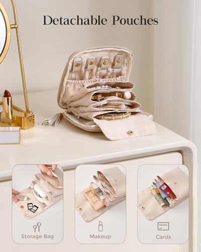 Lolalet Travel Jewelry Case Organizer, Small Soft Jewellery Pouch -Oatmeal — view 4