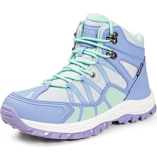 R CORD Girls Hiking Boots Kids Hiking Boots Outdoor Walking Tennis Boots Waterproof Non Slip Fashion Sneakers Turquoise 12 Little Kid