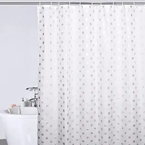 Obsessions Polyester Water Repellent Shower Curtain with 12 Hooks (L) 200 x (W) 180cm_Silver
