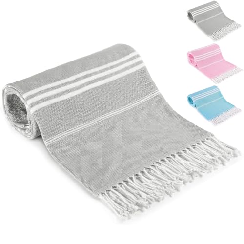 Turkish Beach Towel,180x90cm Oversized Turkish Cotton with Travel Bag Large Quick Dry Lightweight Turkish Beach Towels for Beach, Bath, Pool Travel Towels (Grey)