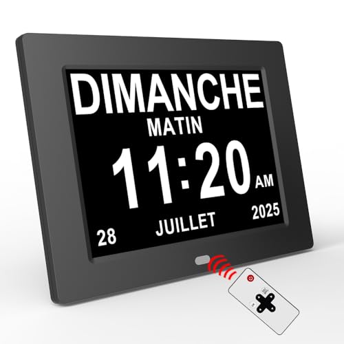 Sinoviwe 8" Horloge Réveil Numérique Calendrier avec Date,Jour Et Heure,Température,Humidité,Horloge