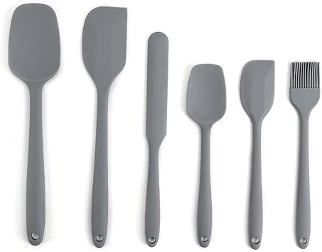 Silicone Spatula Set - Non-Stick and Heat Resistant Cooking Utensils Set - Premium BPA-Free Spatulas for Cooking - Food Grade Kitchen Utensils for Baking, Frying and Mixing 6, Grey