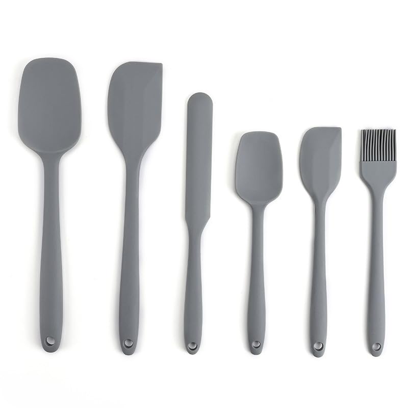 StirrEdge Silicone Spatula Set - Non-Stick and Heat Resistant Cooking Utensils Set - Premium BPA-Free Spatulas for Cooking - Food Grade Kitchen Utensils for Baking, Frying and Mixing (6, Grey)