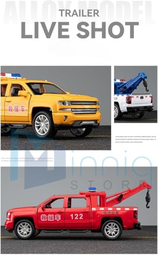 Image of Chavrolet Pickup Rescue Model Car with Box, Zinc Alloy Pull Back Toy car with Sound and Light for Kids Boy Girl Gift [Colors as Per Stock] (Chavrolet Pickup Rescue)