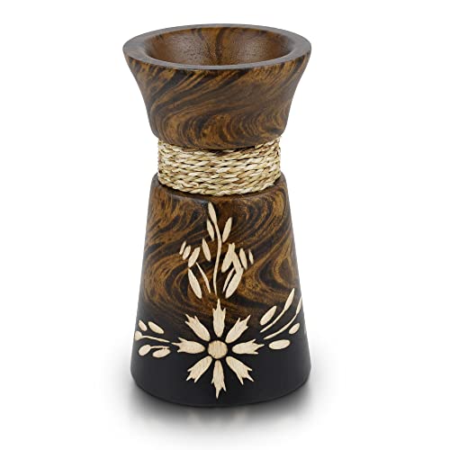 AeraVida 6-Inch Nature’s Beauty Etched Flower and Rope Design Mango Tree Wood Rectangular Handmade Vase | Rustic Wooden Tabletop Vase for Flowers | Sustainable Home & Kitchen Decor