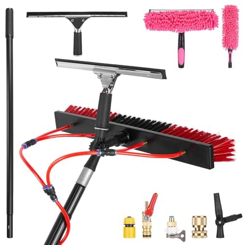Image of 16.5ft /5m Water Fed Pole Kit, Solar Panel Cleaning & Squeegee Kit, Aluminum Extendable Pole, 22in Wide Brush, Bendable Dusting Brush, Outdoor Window Washing Equipment Tool