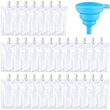 Patelai 150 Pieces Plastic Liquid Pouch Reusable Juice Pouches Travel Water Leak Proof Bags Bulk with Collapsible Silicone Funnel for Travel Outdoor (16 oz)
