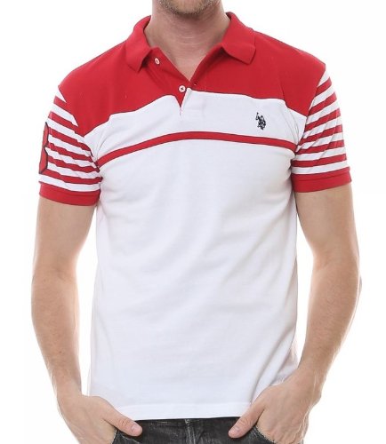 U.S. Polo Assn. Men's Slim Fit Chest Stripe Polo Shirt with Small Pony