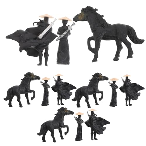 EXHUMKY Ancient Style Resin Miniature Figurines Set 12pcs – Cloak Hero, Sword-wielding Warrior, Standing Horse – Desktop Micro Landscape Ornament for Chinese Garden Decor and Fish Tank