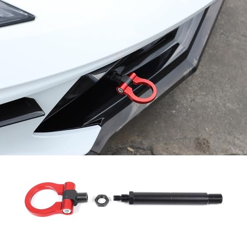 Front Bumper Tow Hook for Corvette C8 2020-2025-2026 Heavy Duty Track Racing Style Alloy Steel Front Bumper Mid Engine Trailer Hitch Towing Hooks Pull Ring Decar C8 Accessories (Red)