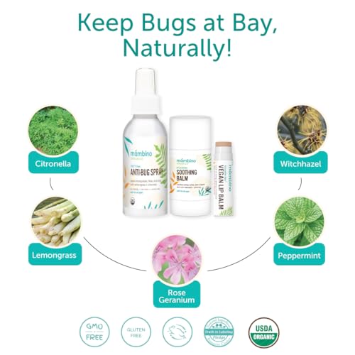 Image of Mambino Organics Outdoor Set, DEET-Free Anti-Bug Spray, Soothing Balm, Vegan Lip Balm, Organic Ingredients, No Animal Testing, 4 fl oz